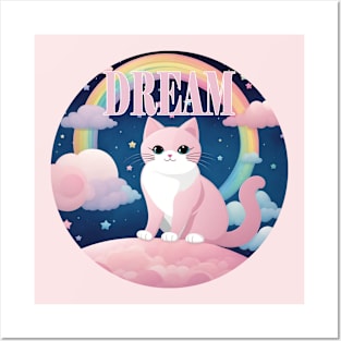 Pastel Rainbow - Dream with a cat Posters and Art
